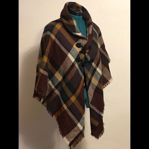 Oversized Plaid Poncho Cape by Apt. 9